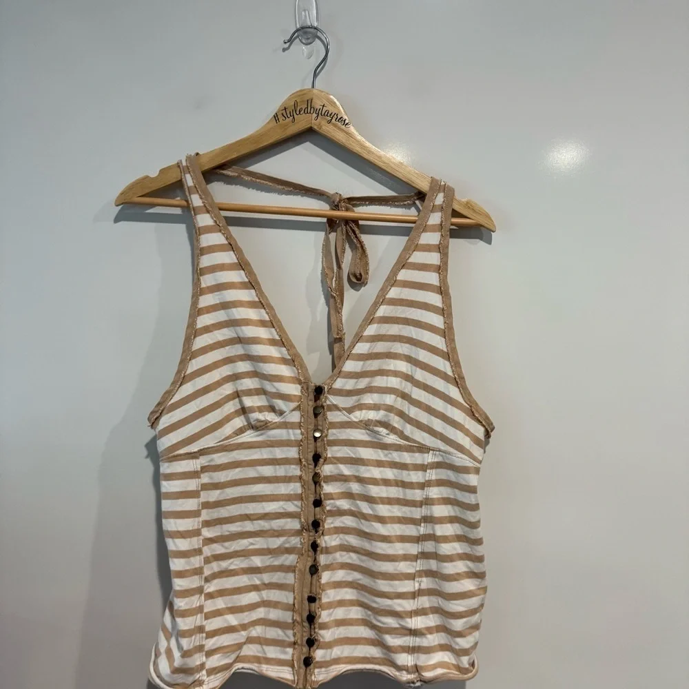 Free People Mylo Striped Faux Button Halter Top